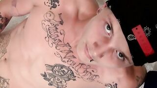 Tattooed twink with cute feet Kyd solo jerking off and cums