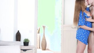 Brunette painter chick fucked in the ass by her male model