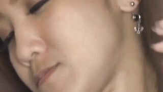 Naturally busty Japanese babe rubbing her pussy hard