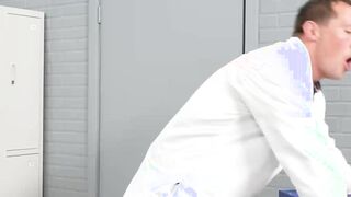 Horny dude rams his dick in a white mans mouth
