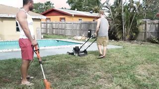 Hunk daddy creampied by stepson in the back yard