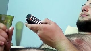 Straight dude watches TV while he gets sucked off by Joe