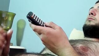 Straight dude watches TV while he gets sucked off by Joe