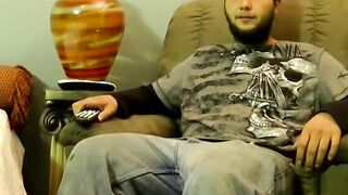 Straight dude watches TV while he gets sucked off by Joe