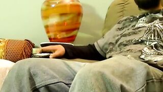 Straight dude watches TV while he gets sucked off by Joe