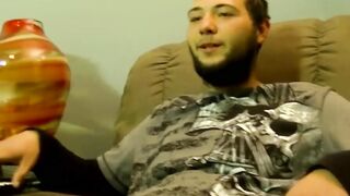 Straight dude watches TV while he gets sucked off by Joe