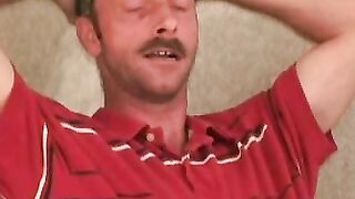 Mature gay toys his tight ass while being cock jerked