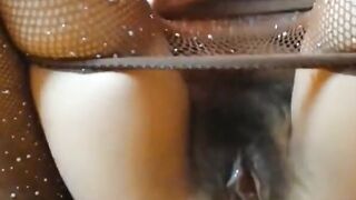 Horny Babe fingers wet hairy pussy for you