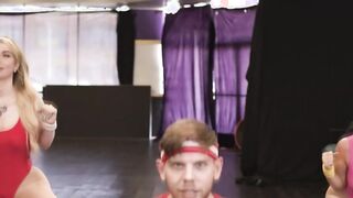 Prof dancer fucks his TS and busty clients ass