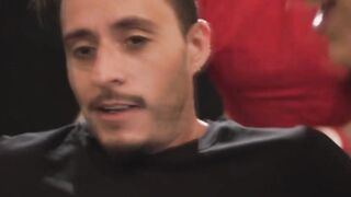 Dance instructor fucks his TS and busty clients ass