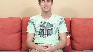 Cute twink is interviewed about his pleasures and then jacks off