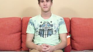 Cute twink is interviewed about his pleasures and then jacks off