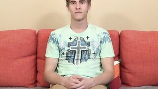 Cute twink is interviewed about his pleasures and then jacks off