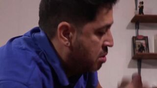 Cum eating daddy mouth fucked by cute teen nerd