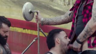hairy hunk Teddy Torres takes cum from step dad and friend