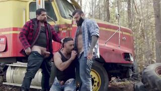 hairy hunk Teddy Torres takes cum from step dad and friend