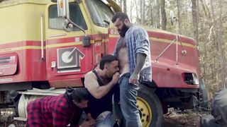 hairy hunk Teddy Torres takes cum from step dad and friend