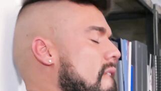 Hairy stud twists around and takes dick in his tight opening
