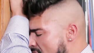 Hairy stud twists around and takes dick in his tight opening