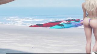 Blonde 3D Hottie Rides BBC Beach Sex
