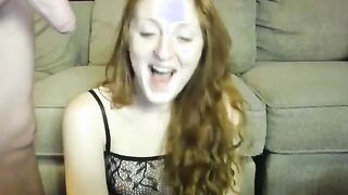 Amateur Redhead Gives Blowjob and Gets Cum In Mouth