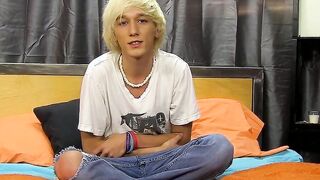 Youthful gay Ryan Morrison yanking off large dick cumshot