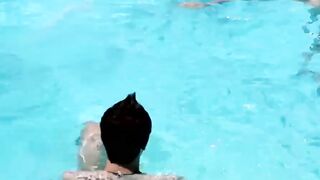 Before bareback orgy twinks play around in the pool