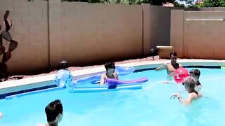 Before bareback orgy twinks play around in the pool
