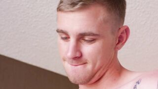 Geeky hunk rims his lover before taking his bare cock