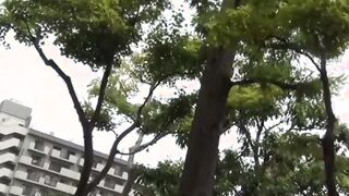 Debaucherous Asian student peeing hard out in the open