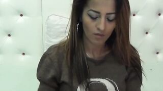 Brunette Latin babe chats with fans on webcam show