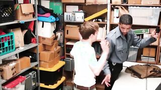 In the questioning room the security team busts a thiefs ass