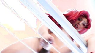 Redhead Chanel Santini jolting off in shemale solo