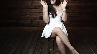 Gagged babe machine fucked solo in the dungeon