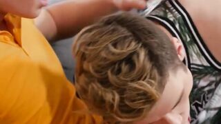 Young man performs a stunning blowjob before getting his nails raked