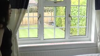 Orgasming, a curvaceous British grandmother licks her young partner