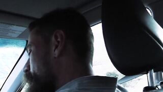 Daddy exposed skewers his stepson from the rear while in the vehicle