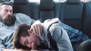 Daddy exposed skewers his stepson from the rear while in the vehicle