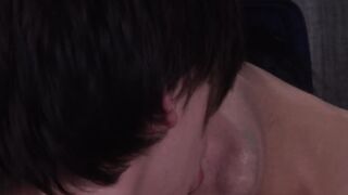 Cute Nico Butti in spitroast bareback threesome with friends