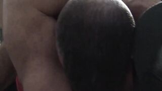Strong and hairy males barebacking during group sex