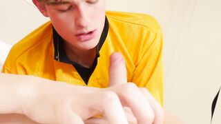 Smooth and sexy twink Harry Davis swallows rock hard cock