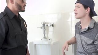 Prior to the interracial fuck ending with creampie Jock blows BBC