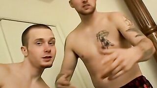 Tattooed young straight thug solo strokes his cock and cums
