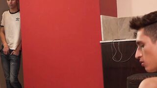 Cute twink Francis Gerard gives blowjob to his Latino friend
