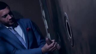Tasteful hunk sucks a gloryhole dick prior to being pounded