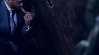 Tasteful hunk sucks a gloryhole dick prior to being pounded