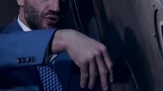 Tasteful hunk sucks a gloryhole dick prior to being pounded
