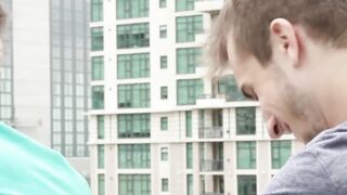 Office studs bare fucking while alone at work