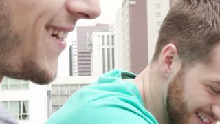 Office studs bare fucking while alone at work