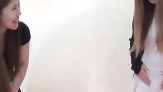 Bashful Japanese darlings flaunt bristly pussy while pissing
